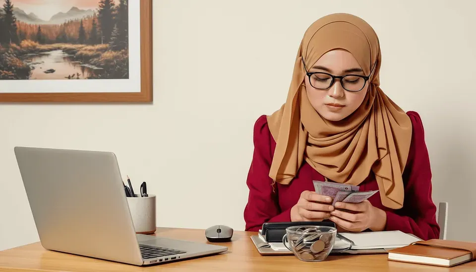 A Malaysian woman calculating her money while considering to apply for a loan